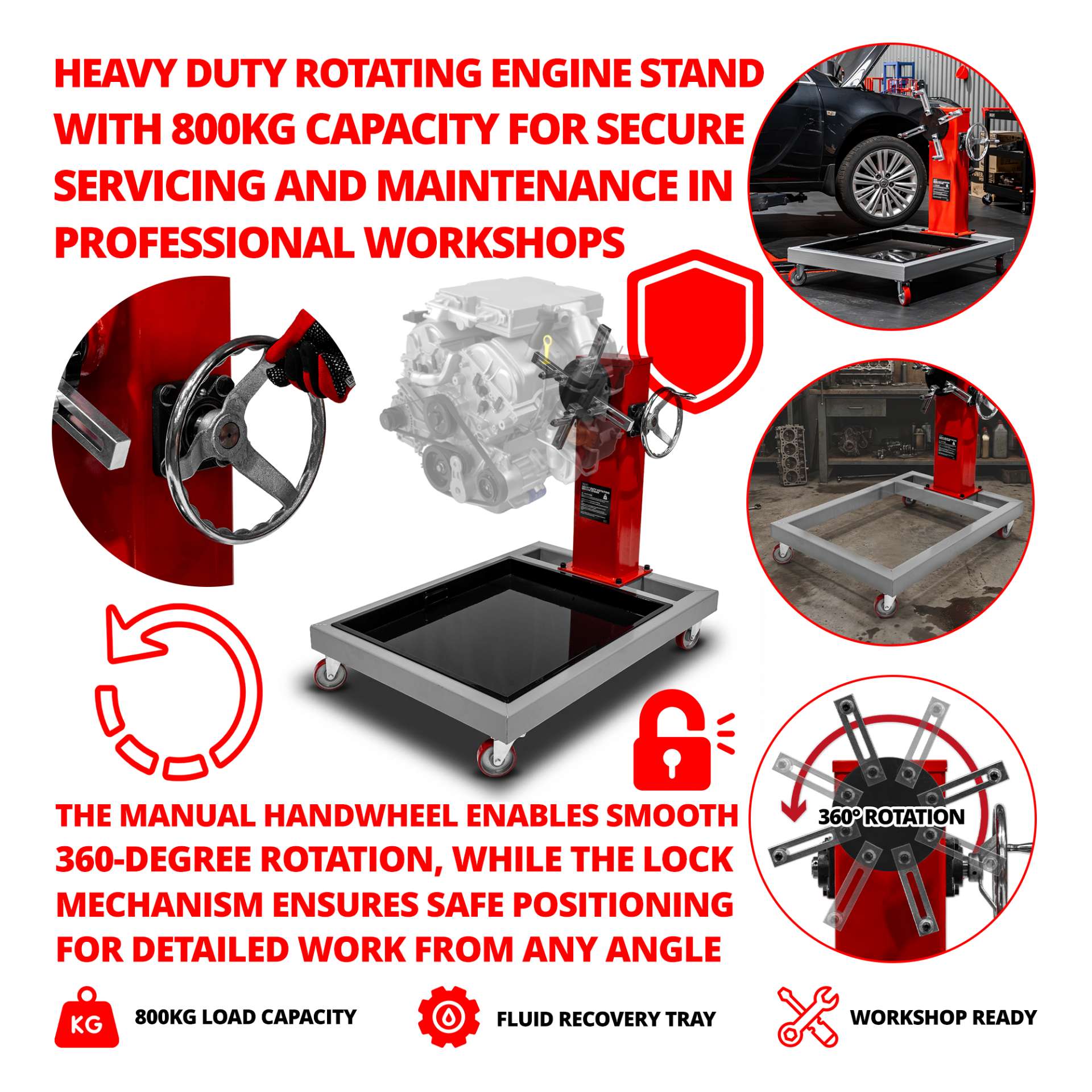 Robustní a odolný otočný stojan na motor, nosnost až 800 kg, Welzh