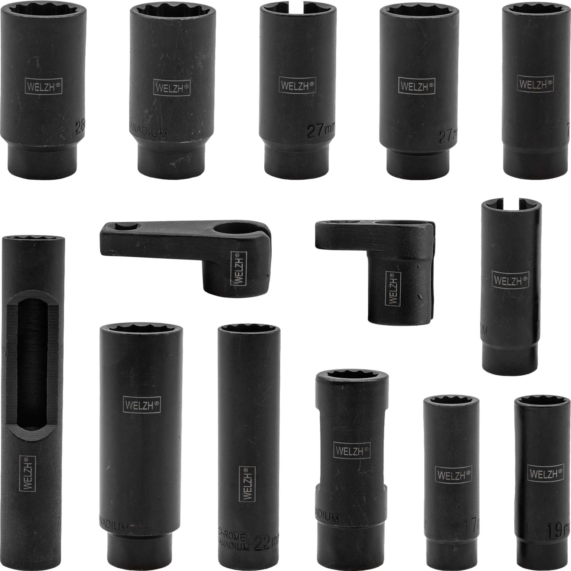 Komplexní sada nástrčných hlavic na vstřikovače, snímače a lambda sondy, sada 14 dílů, Welzh