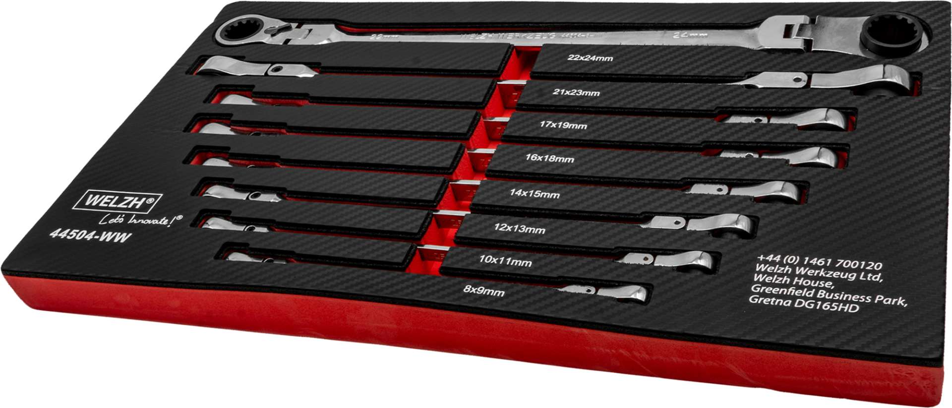 Klíče očkové ráčnové 8 - 24 mm, výkyvné, extra dlouhé, sada 8 dílů, Welzh