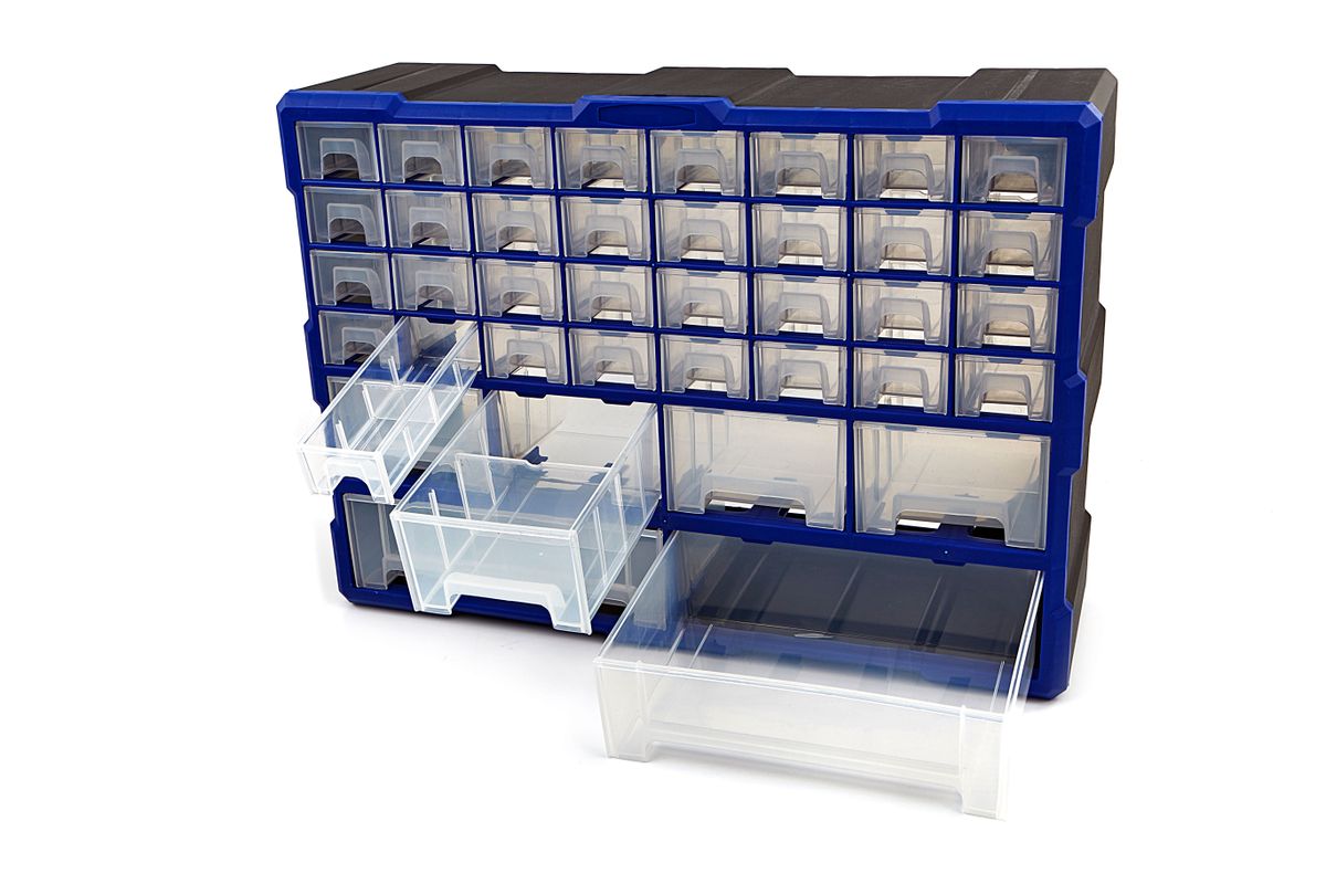 Plastový úložný box s 38 zásuvkami 52 x 37 x 16 cm