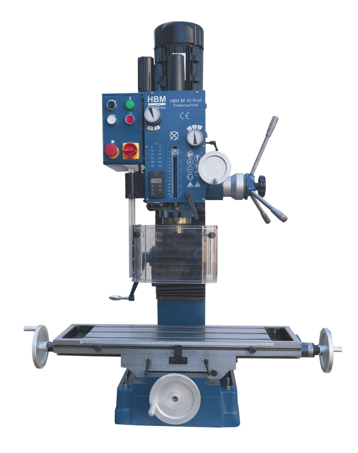 HBM BF 45 Profi robustní frézka na kov s převodovkou v oleji, kužel ISO 30, 230V, 320 kg