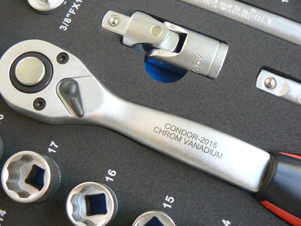 Modul gola sada 1/4, 3/8, 1/2“, 85 dílů, 565 x 395 x 35 mm, Condor Werkzeug