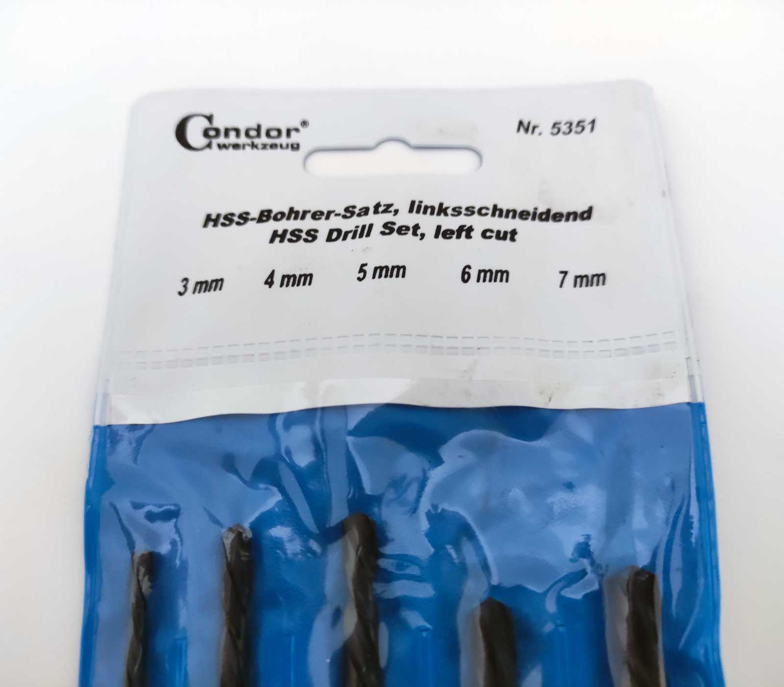 Vrtáky levotočivé, sada 5 dílů, broušené HSS