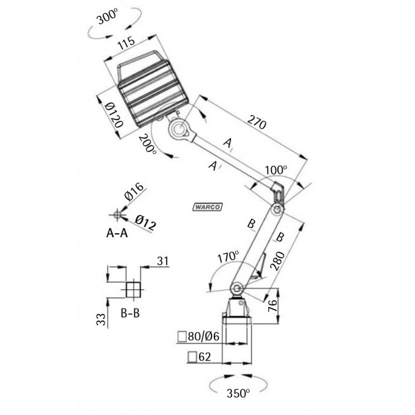 Robustní průmyslové LED světlo s magnetickou základnou, Warco