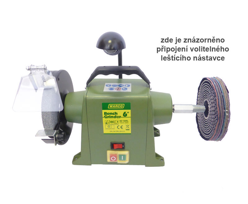 Středně velká litinová stolní bruska  6" se světlem - 9 kg, Warco