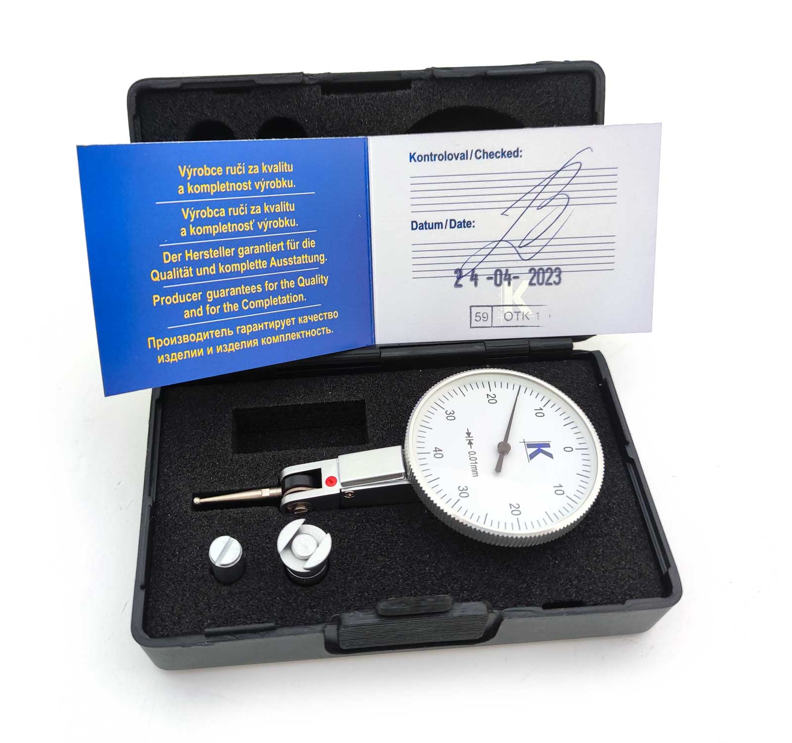 Odchylkoměr (úchylkoměr) číselníkový páčkový ČSN EN ISO 46325 - horizontální i vertikální uchycení, KM