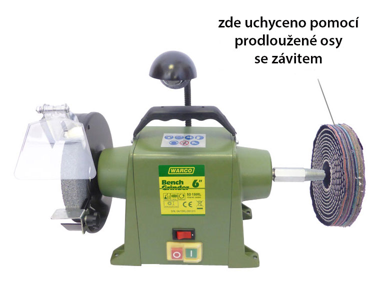 Prodloužená osa se závitem pro prošívaný leštící mop pro 6" stolní brusku, Warco