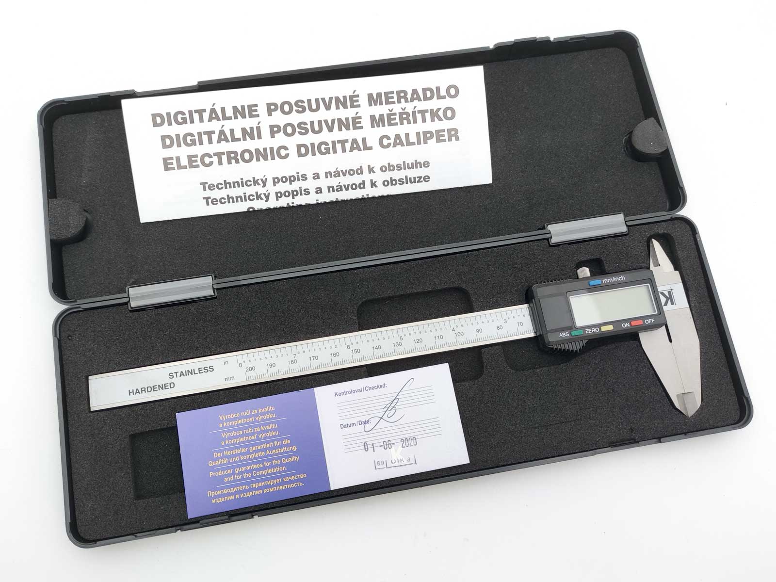 Posuvné měřítko digitální ČSN 25 1238 (ČSN 25 1236), DIN 862, pro leváky, 200mm, KM