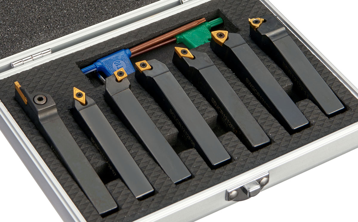 Soustružnické nože 12 mm s výměnnými plátky - sada 7 dílů, vyvrtávací, závitovací, upichovací, Warco