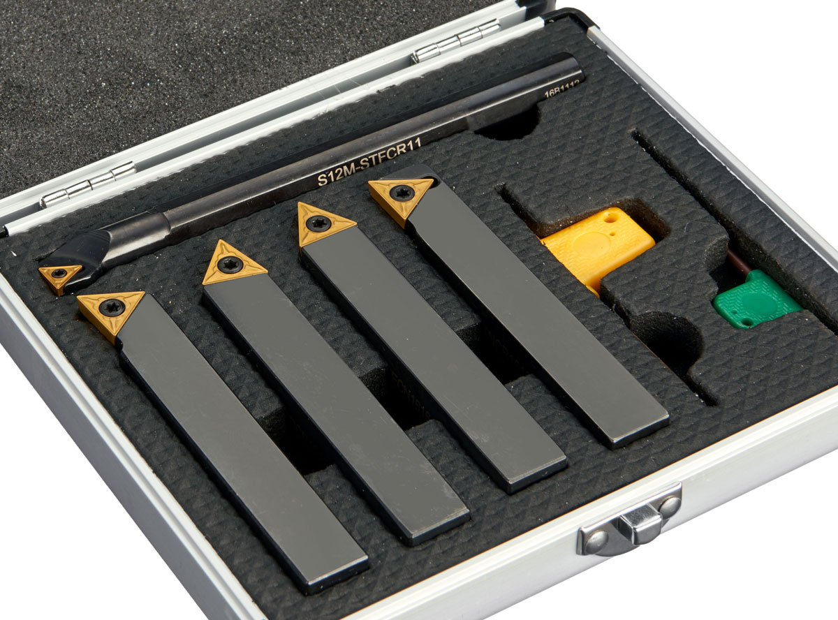 Soustružnické nože 16 mm s výměnnými hroty (plátky) - sada 5 dílů, 4 nože + vyvrtávací tyč, Warco