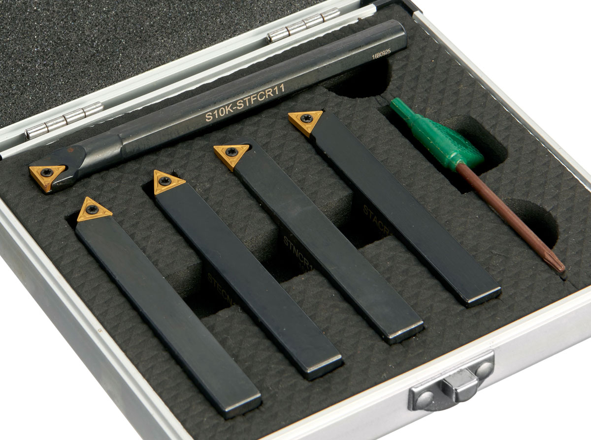 Soustružnické nože 12 mm s výměnnými hroty (plátky) - sada 4 nože + vyvrtávací tyč, Warco