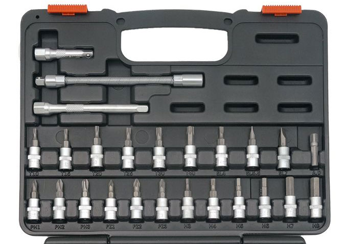 Gola sada 1/4", standardní a prodloužené hlavice super-lock, bity, 57 dílů, Welzh