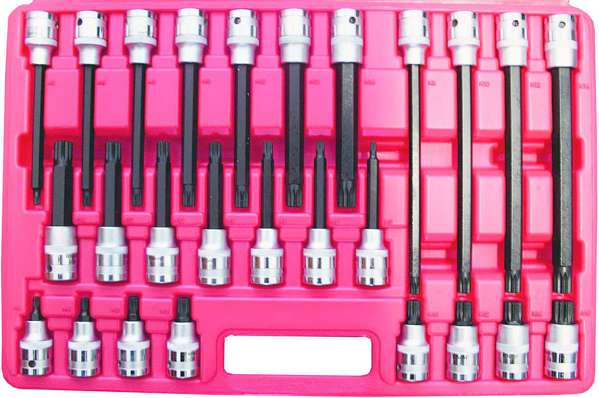 Hlavice zástrčné 1/2", XZN M5-M16, 55 -100-140- 200 mm, mat. S2, 26 dilů, Triumf