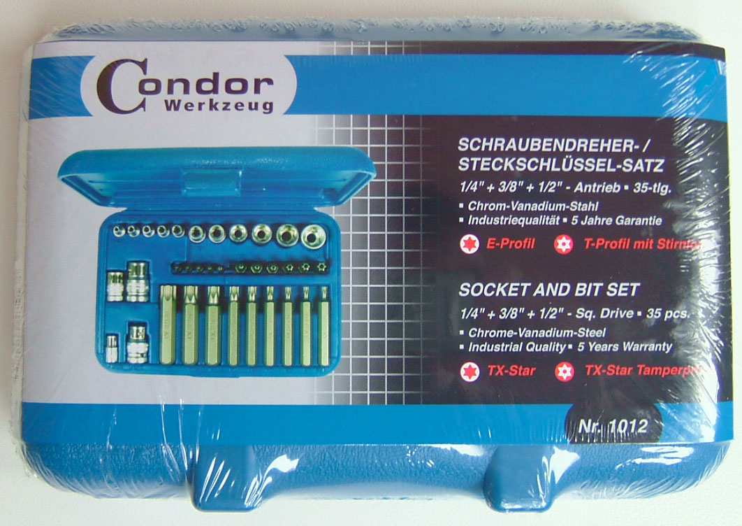 Hlavice nástrčné a bity, E-profil - Torx, sada 35 dílů, Condor Werkzeug
