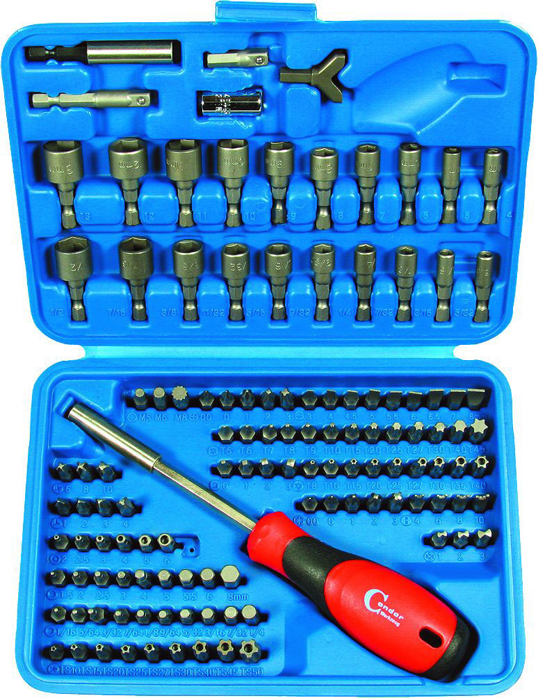 Bity, hlavice nástrčné, šroubovák pro bity 1/4", profi sada 122 dílů, Condor Werkzeug