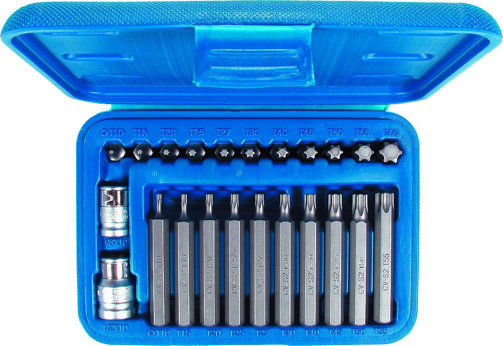 Bity T-profil, nevrtaný, T10 - T60, 1/2"+3/8", sada 23 dílů, Condor Werkzeug