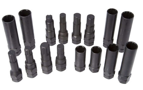 Kombinovaná sada hlavic na bezpečnostní matice kol automobilů, CrMo, 16 dílů, Welzh