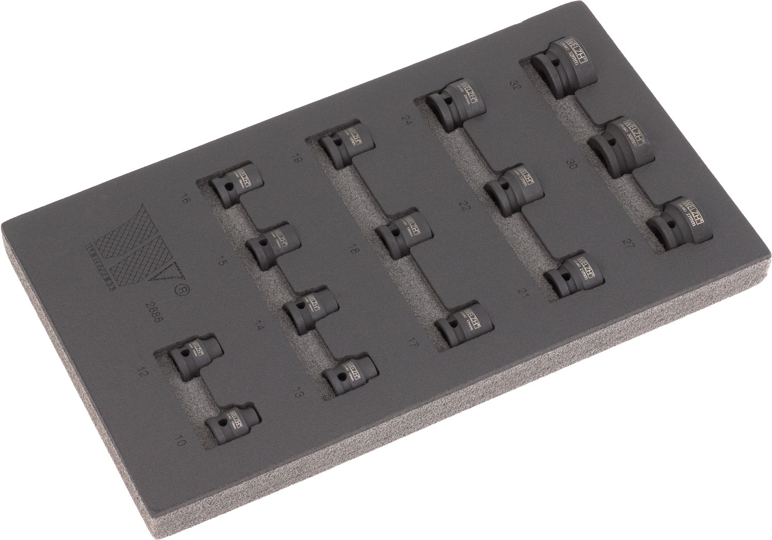 Hlavice nástrčné 1/2", 6 hran, pro rázové utahováky, CrMo, 10-32 mm, sada 15 dílů, Welzh