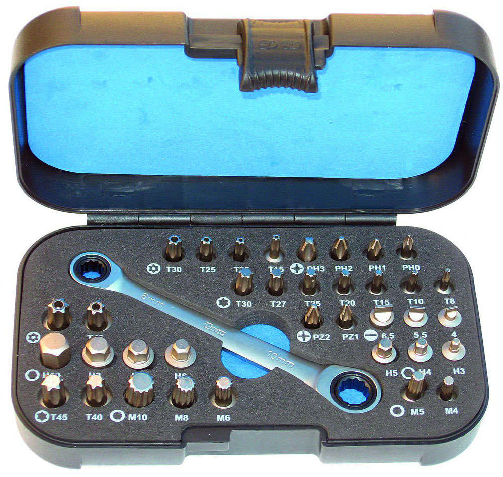 Bity s ráčnovým klíčem, CrV, sada 37 dílů, Condor Werkzeug