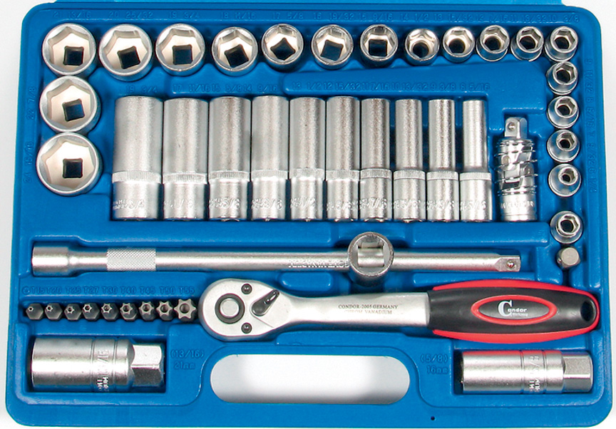 Gola sada 3/8", 1/4"-15/16", 6 hran, 71 dílů, palcové roměry, Condor Werkzeug