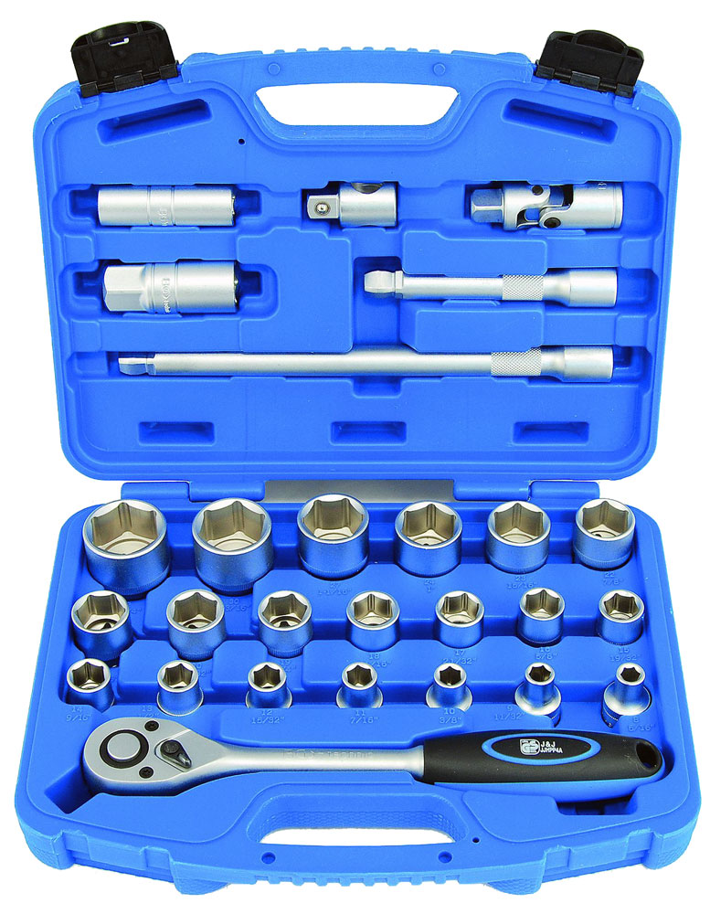 Gola sada 1/2", 5/16"-1.1/4", 6 hranné hlavice, 27 dílů, palcové, Triumf