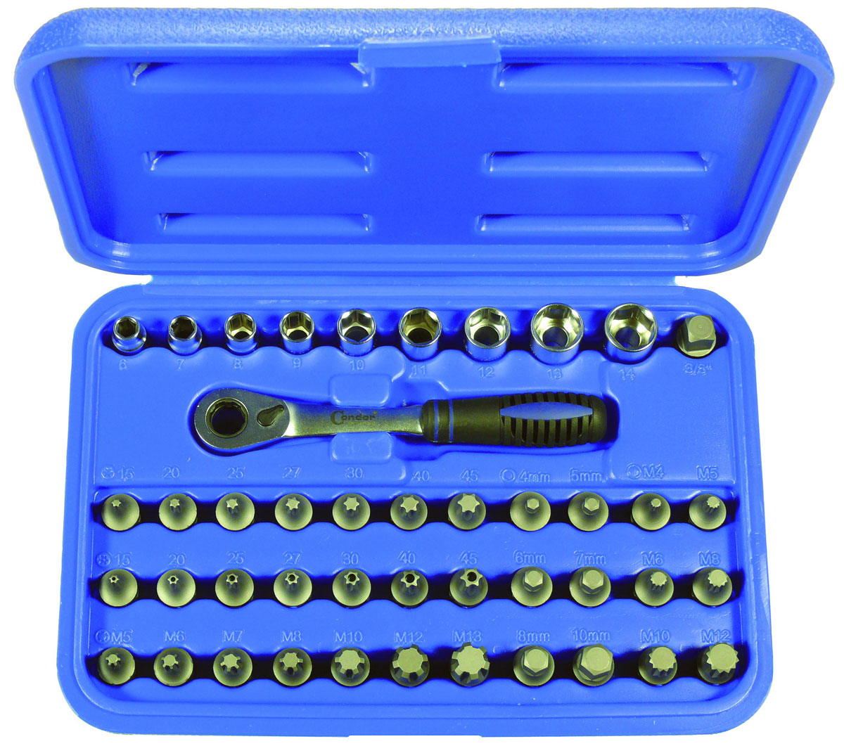 Gola sada s průchozí ráčnou, 12 hranným 13 mm vstupem, sada 44 dílů, Condor Werkzeug