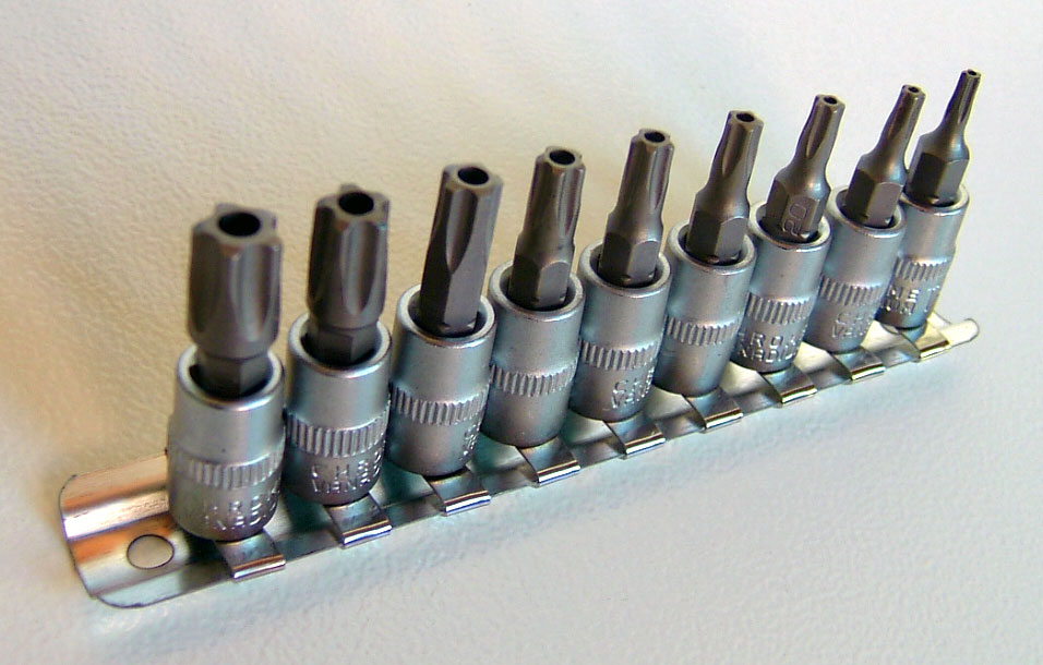 Hlavice zástrčné 1/4", Torx Security TS10 - TS50, vrtané, sada 9 dílů, Triumf