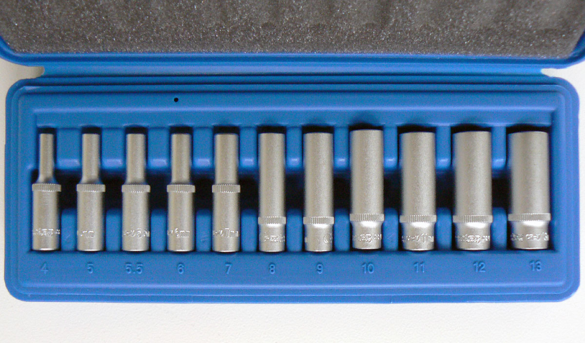 Hlavice nástrčné 1/4", 6 hran 4 - 13 mm, prodloužené, sada 11 dílů, Condor Werkzeug