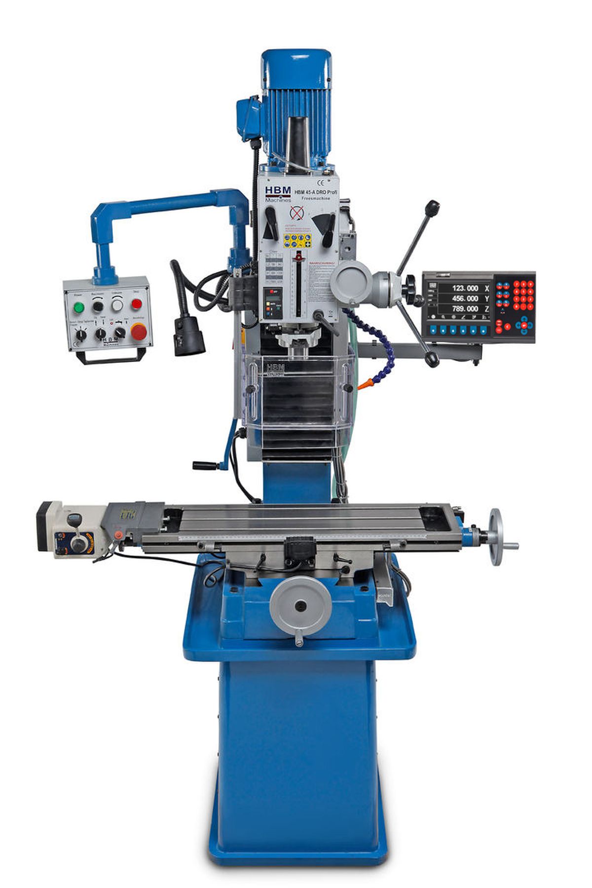 HBM BF 45 Profi DRO-LCD robustní frézka na kov, ISO 30, 3-osy DRO, chlazení, 400V-3f - 580 kg