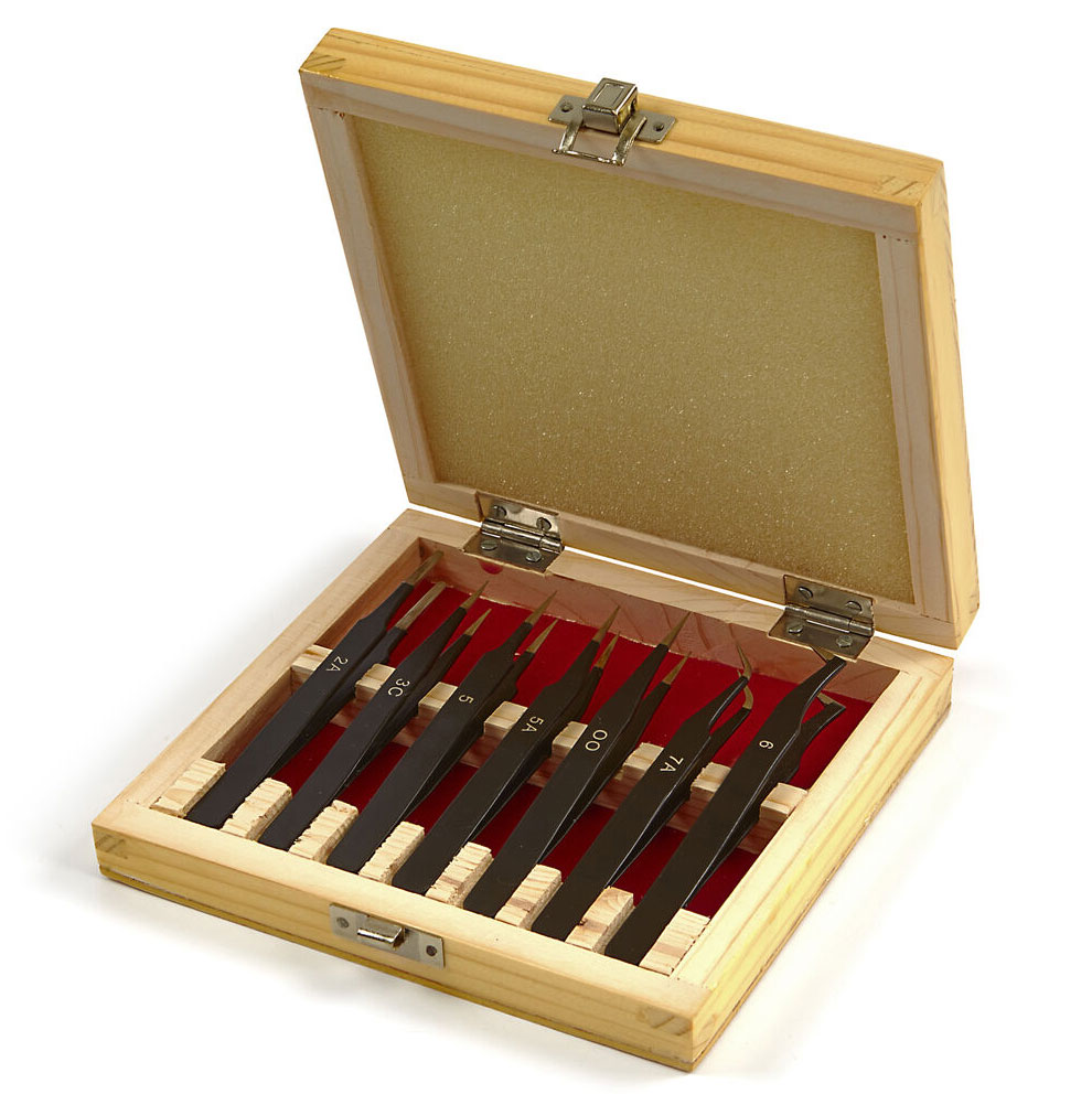 Profesionální anti-magnetické pinzety 125 mm, sada 7 ks