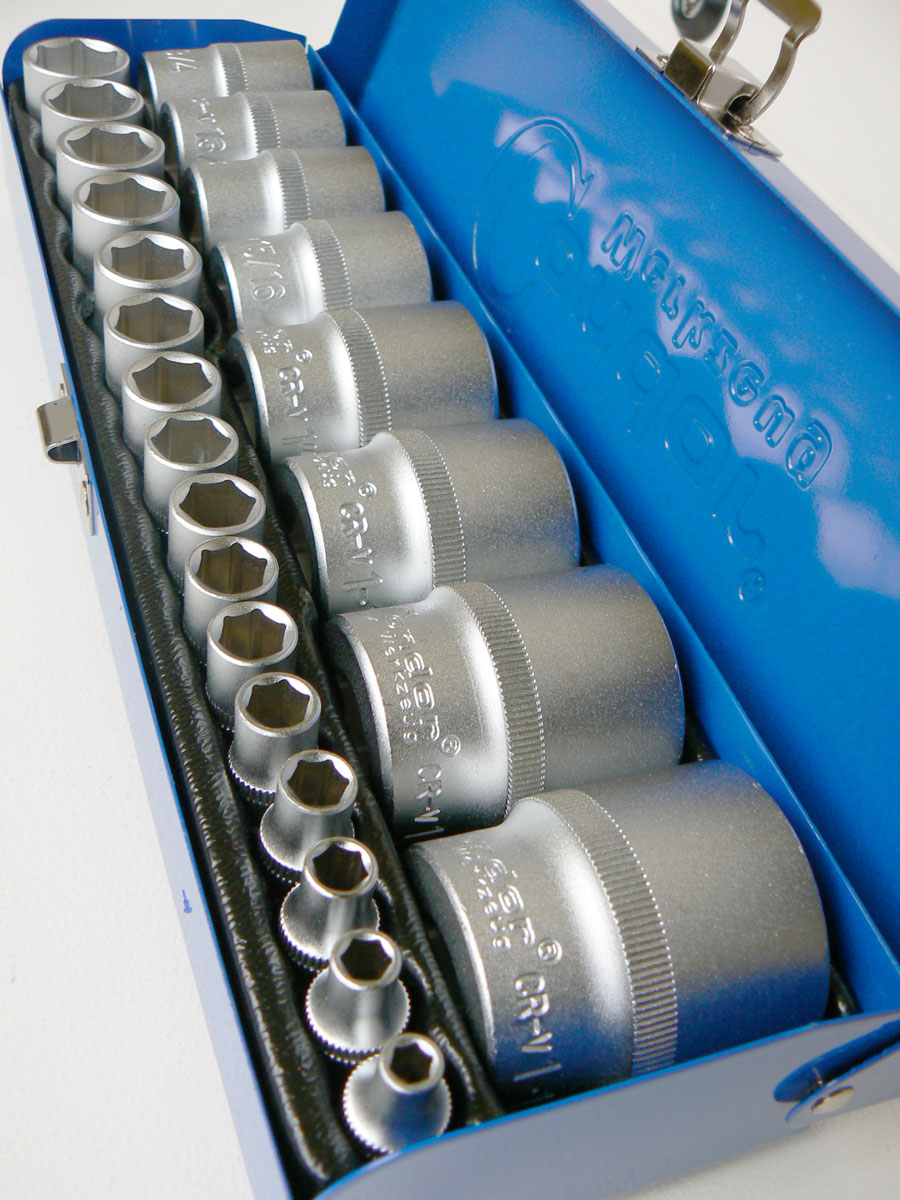 Hlavice nástrčné 1/4" - 1/2", 6 hran 5/32" - 1.1/4", 24 dílů, palcové, Condor Werkzeug