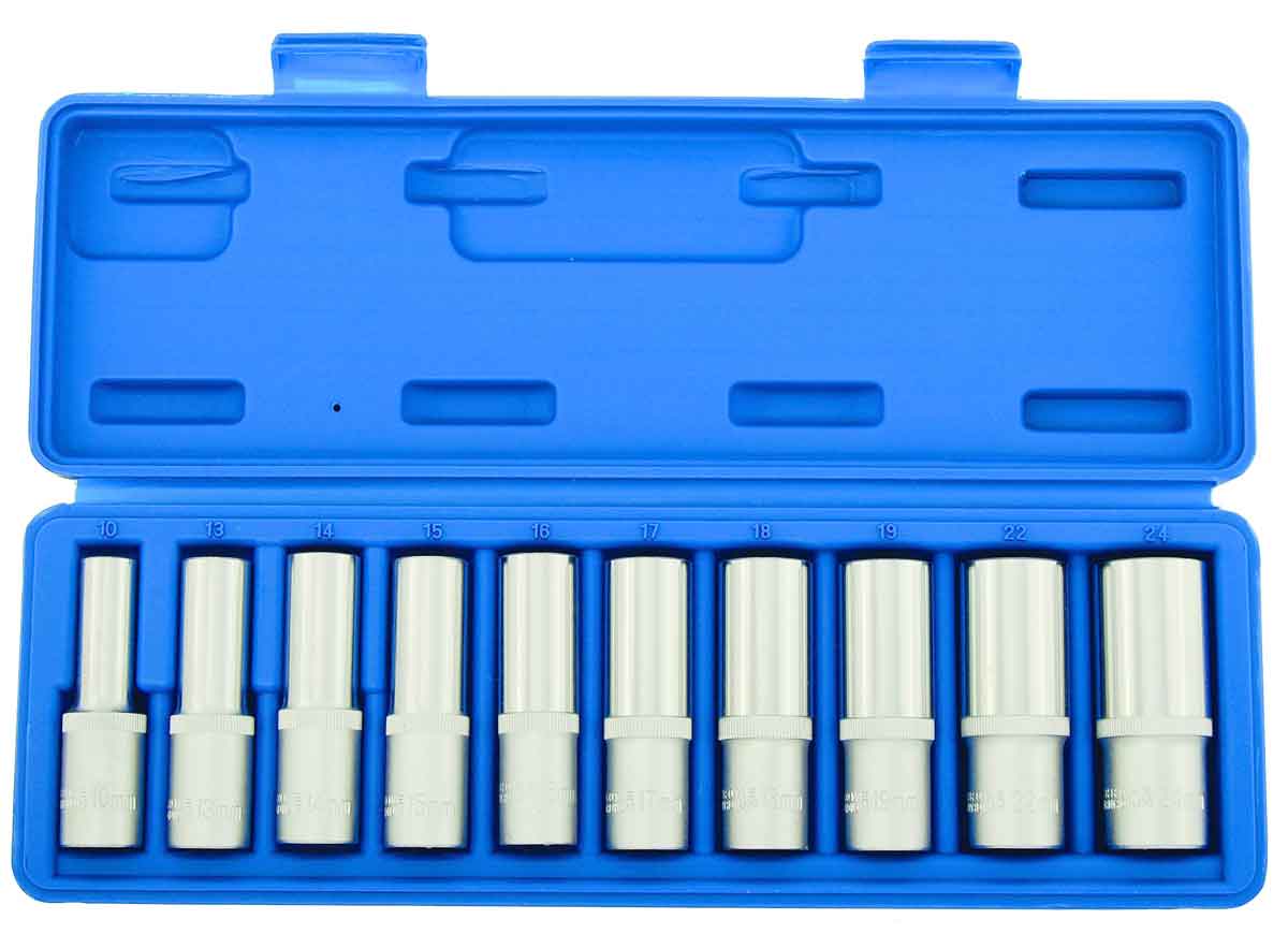 Hlavice nástrčné 1/2", 6  hran 10 -24 mm, prodloužené, sada 10 dílů, Triumf