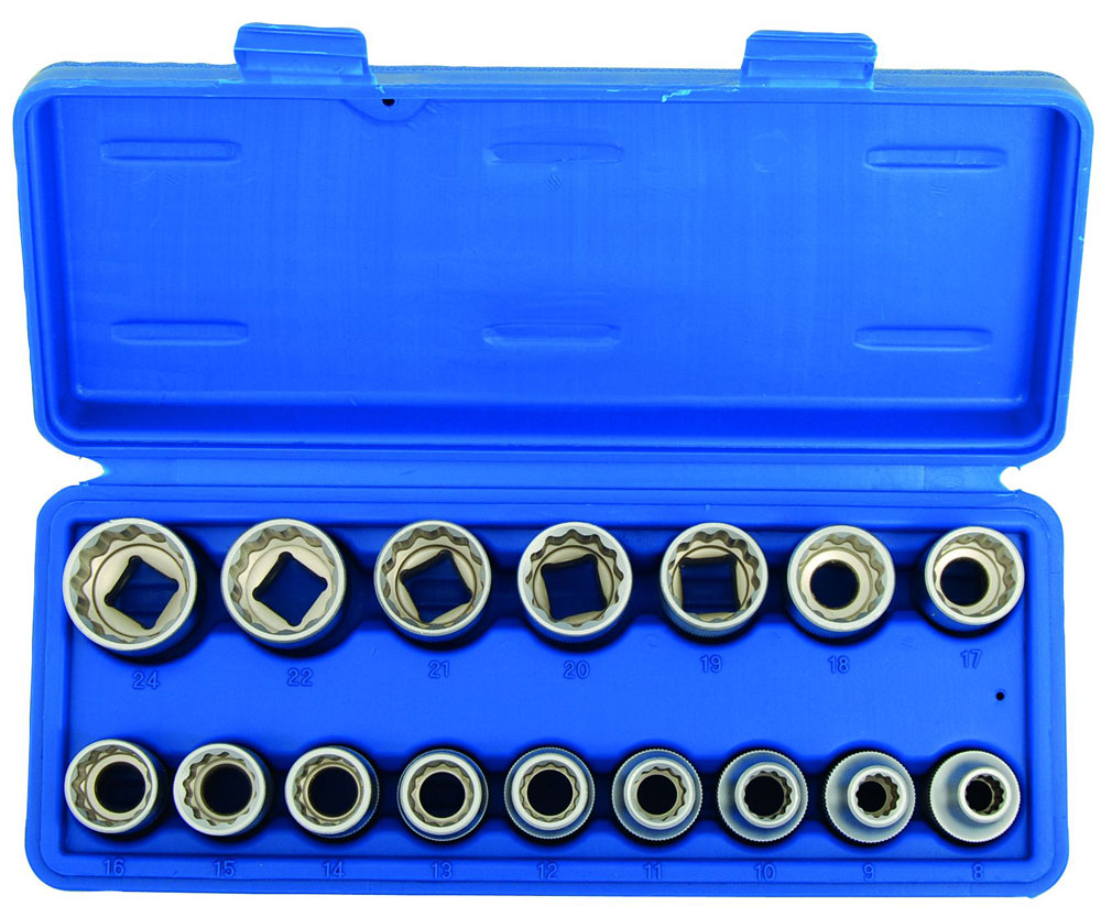 Hlavice nástrčné 1/2", 12 hran 8 - 24 mm, sada 16 dílů, Triumf
