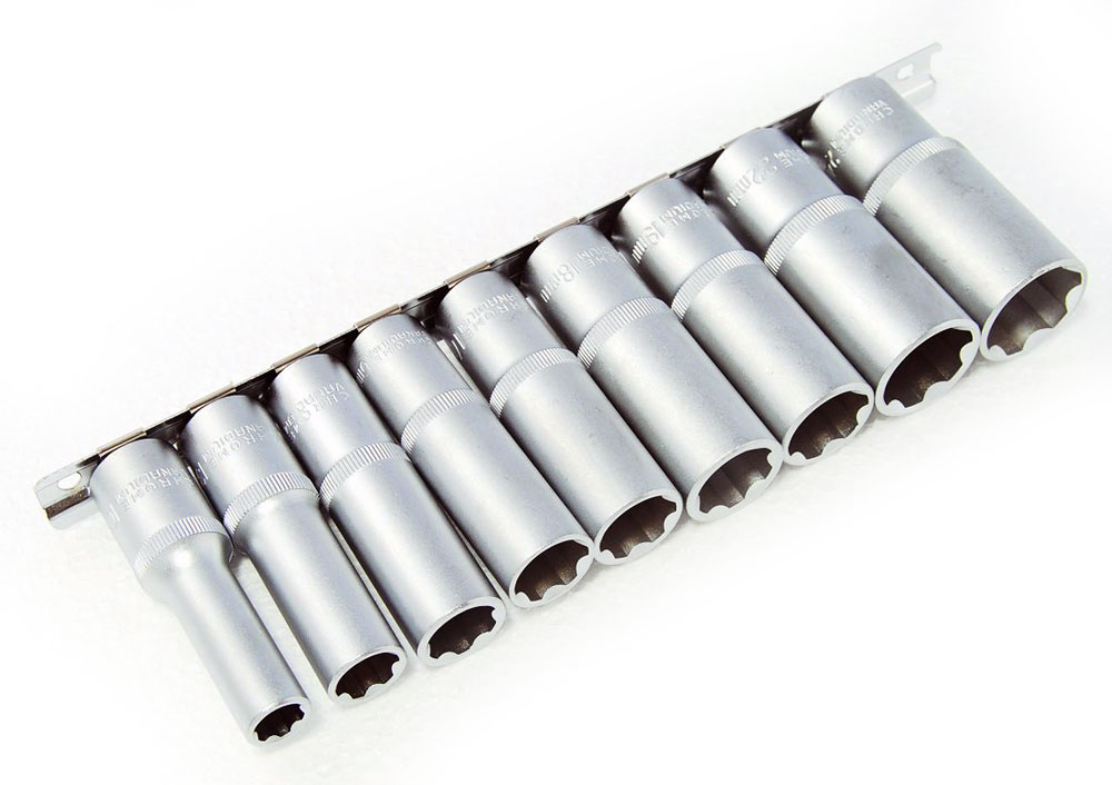 Hlavice nástrčné 1/2", Super-Lock 10 - 24 mm, prodloužené, sada 9 dílů, Triumf