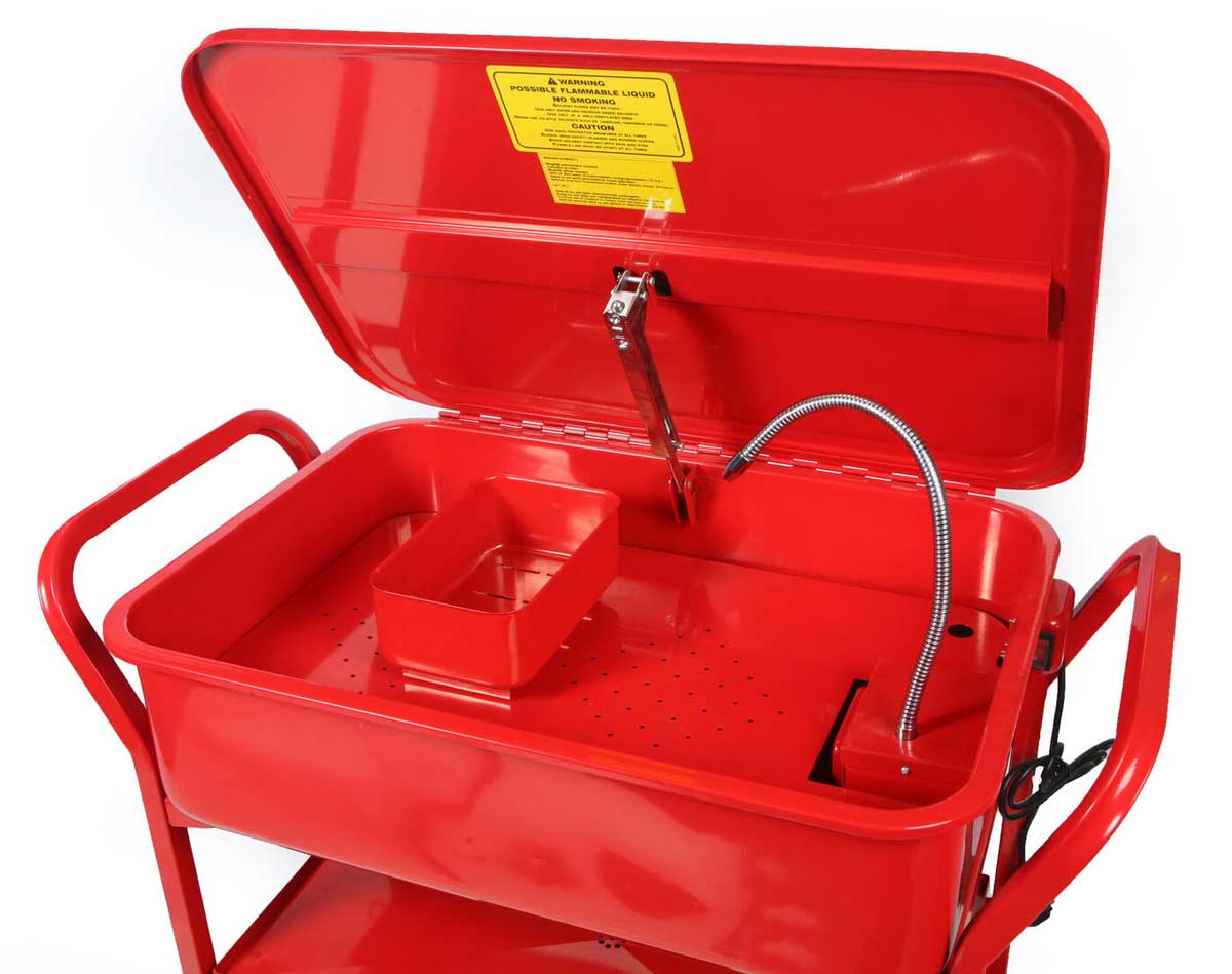 Mobilní 90 l mycí stůl na součástky s elektrickou pumpou, 35 kg