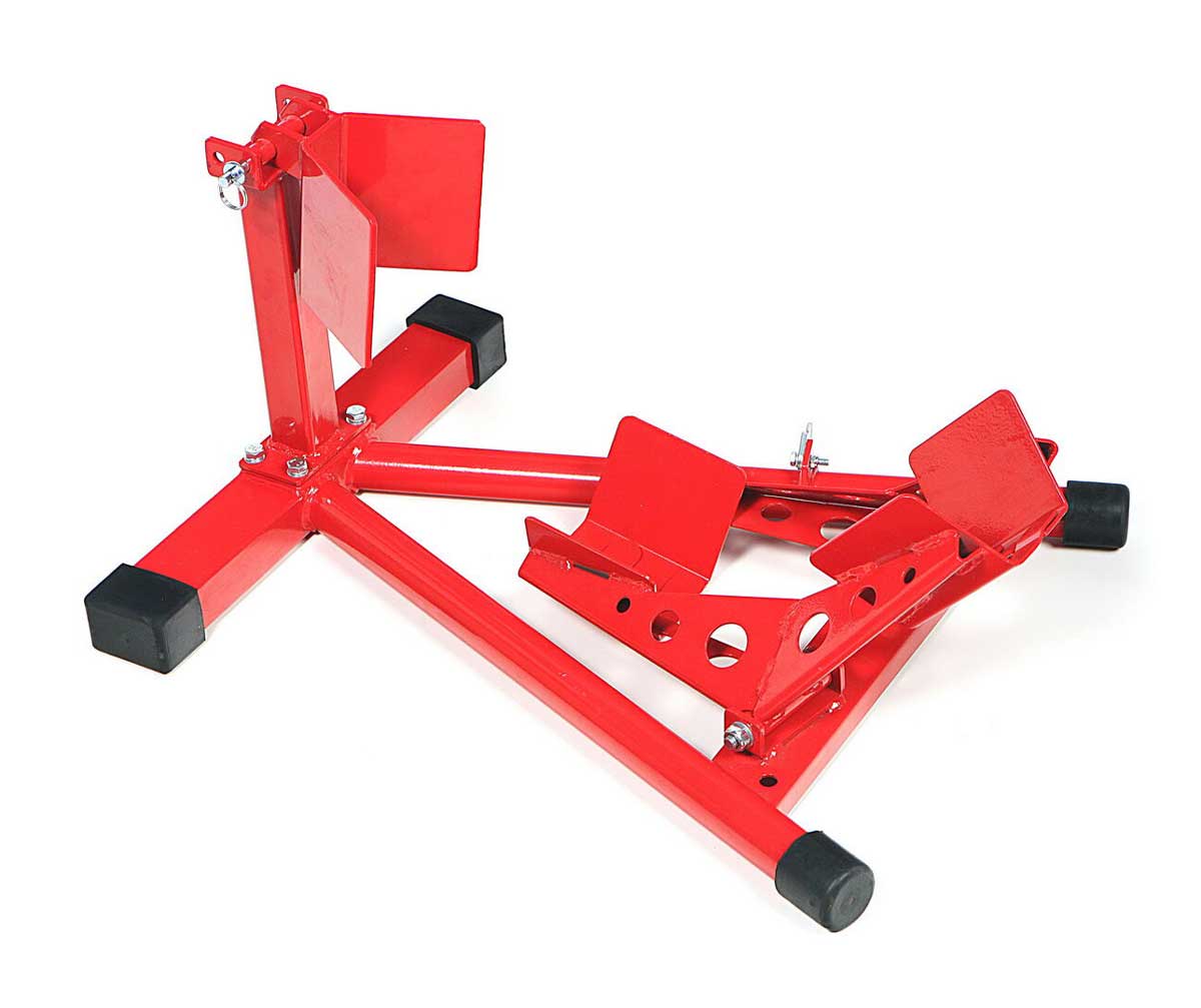 Motocyklový protipojezdový stojan pro uchycení přední pneumatiky, Model 1, červený