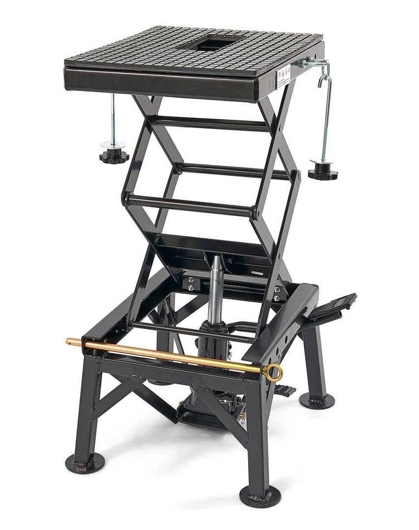 Kompaktní hydraulický motocyklový zvedák 50, zvednutí až 135 kg, hmotnost 33 kg, černý