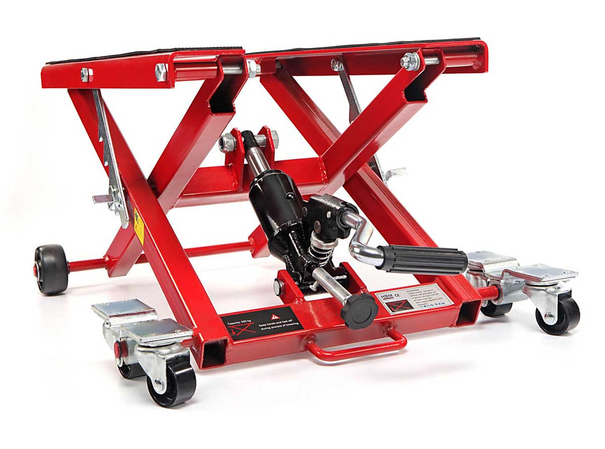 Univerzální hydraulický motocyklový zvedák pro Harley Davidson, custom a cruiser, zvednutí až 500 kg, hmotnost 29 kg