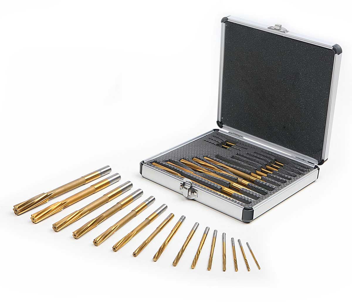 Výstružníky H7, v aluminiovém boxu, rozsah 2 - 12 mm, sada 15 dílů