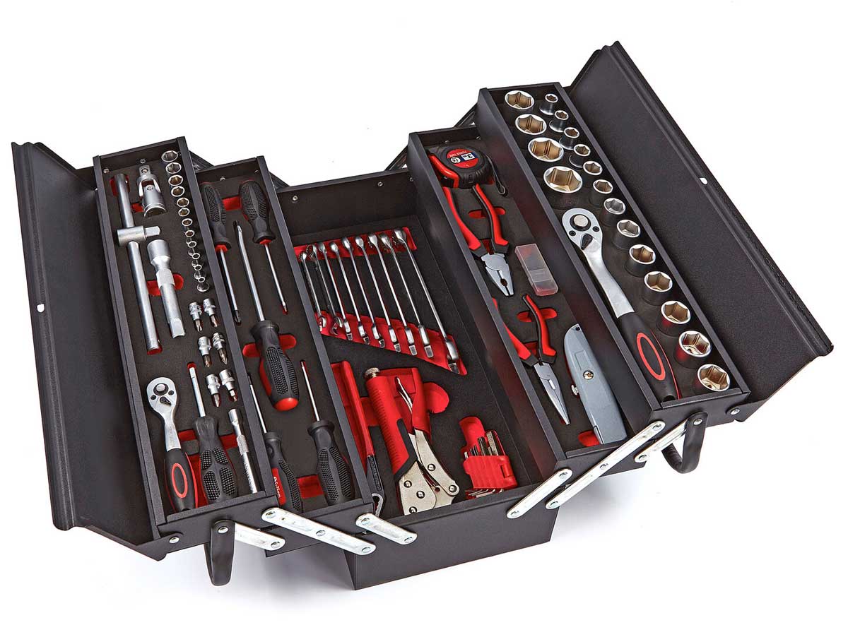 Přenosný otevírací box s nářadím v pěnovém zásobníku, 85 dílů, 11 kg