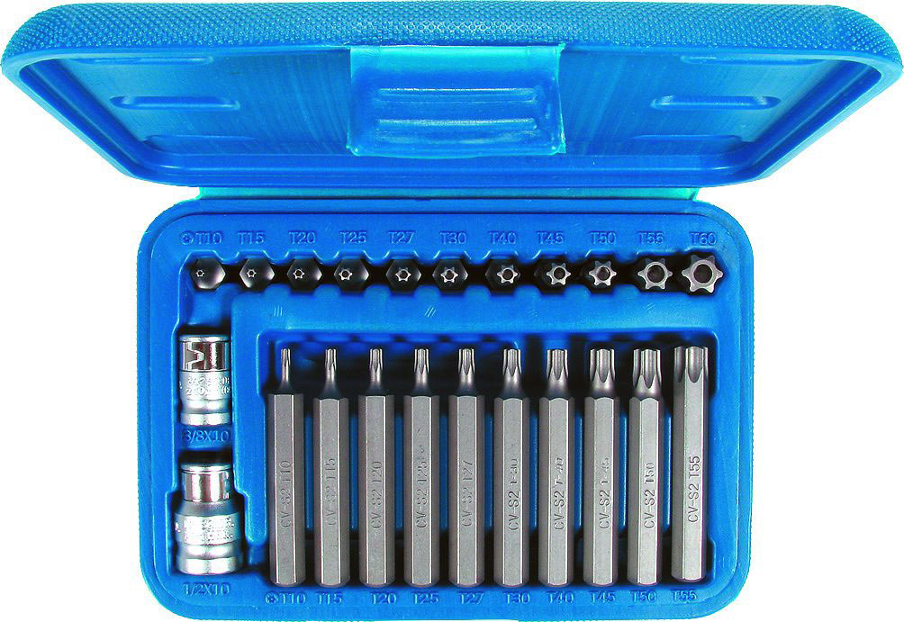 Bity T-profil, vrtaný T10 - T60, 1/2"+3/8", sada 23 dílů, Condor Werkzeug