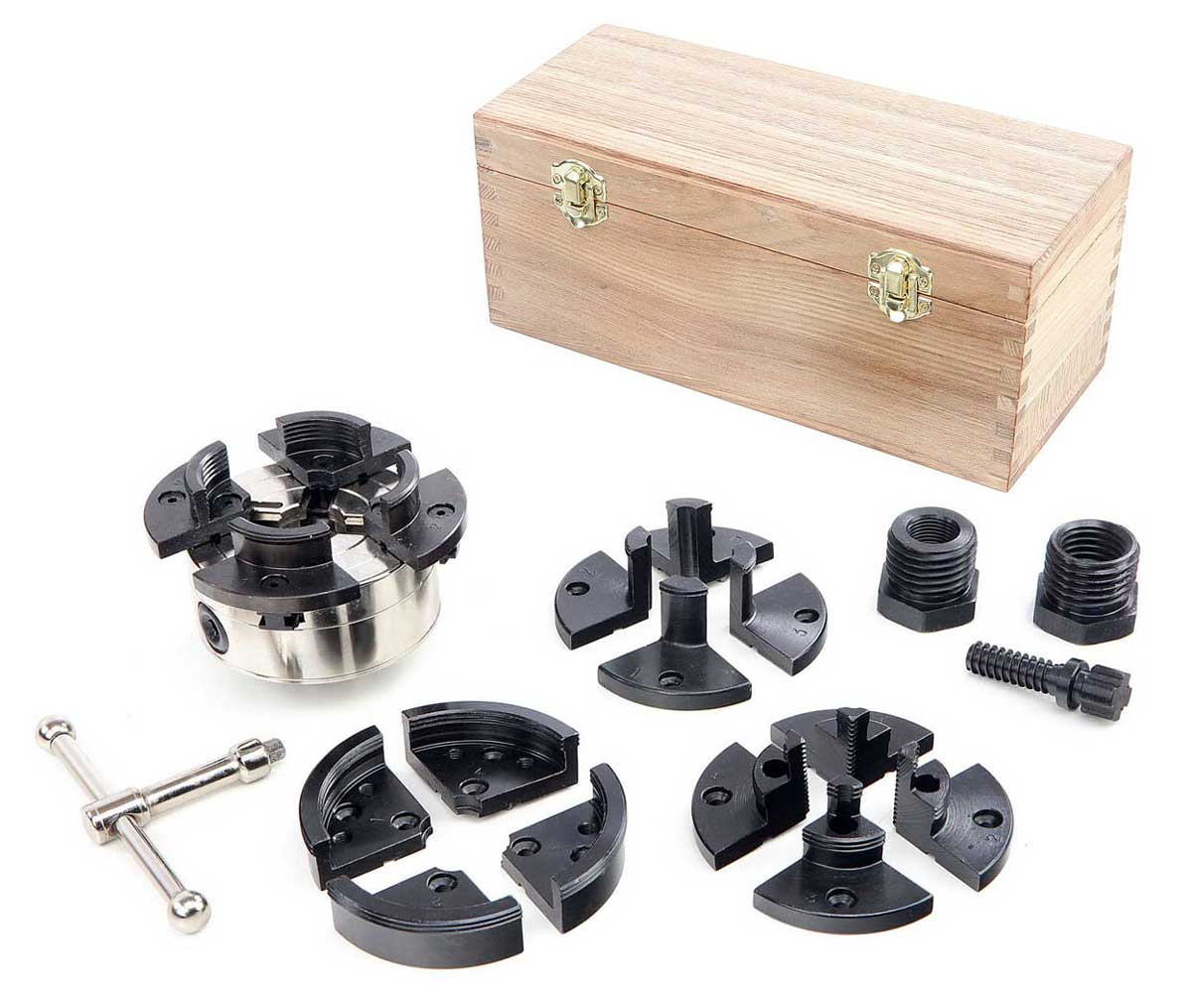 Samocentrovací sklíčidlo CK 3.5 - 4 K pro soustruh na dřevo, 90 mm, s adaptéry a příslušenstvím