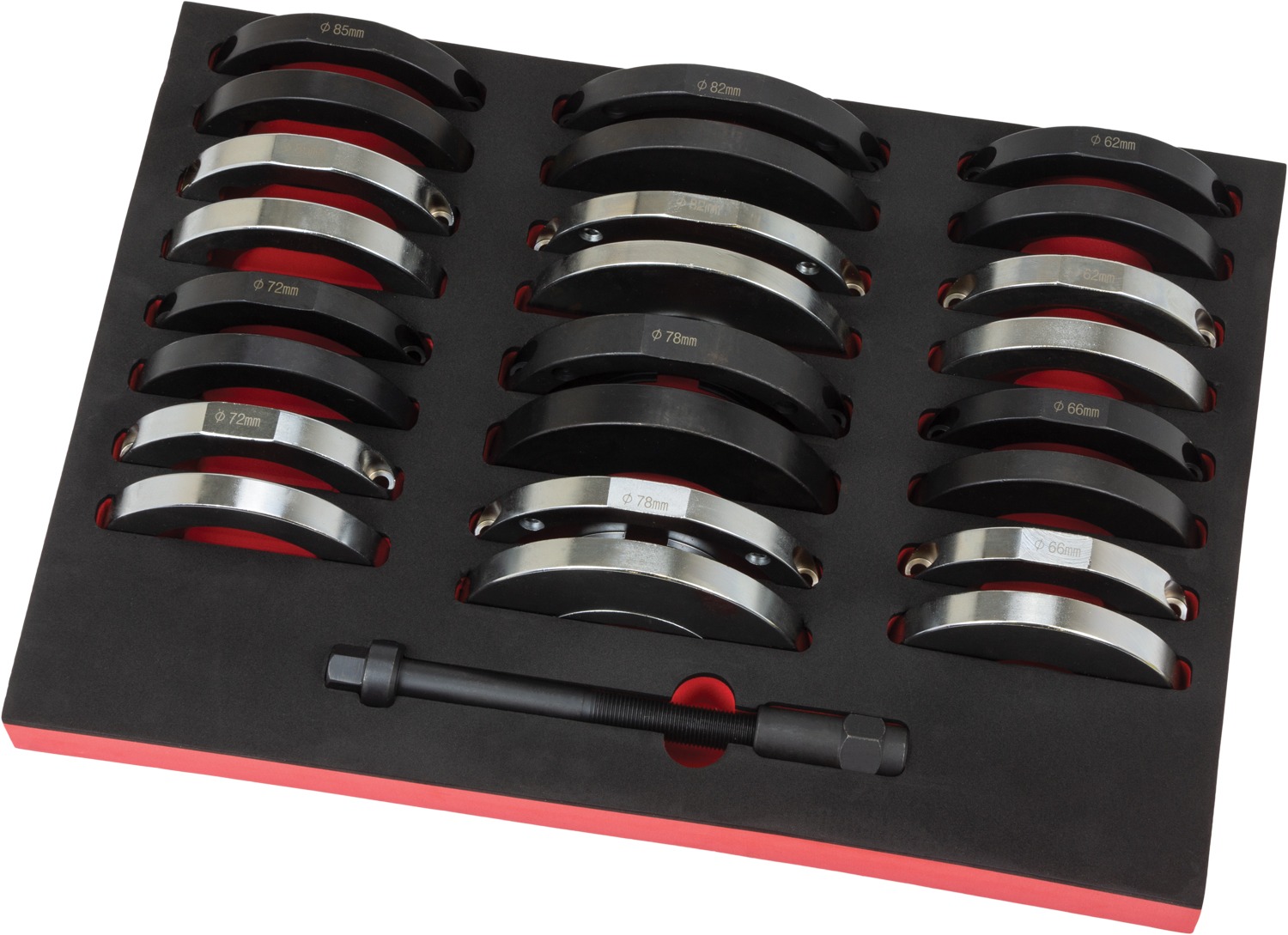 Velká a kompaktní sada přípravků na výměnu ložisek kol 62-66-72-78-82-85 mm, Welzh