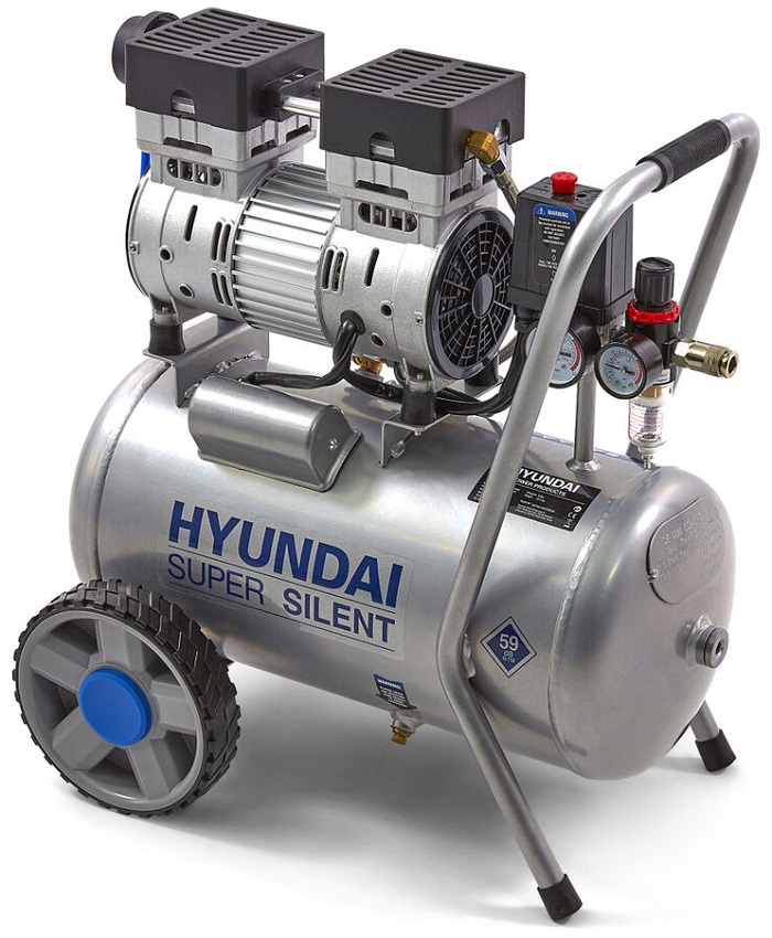Tichý bezolejový kompresor 24 l, 2-válcový, 8 bar, 750 W, HYUNDAI