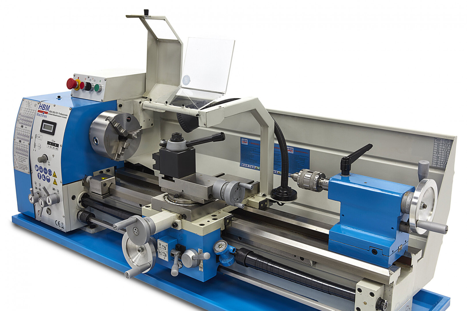 HBM 290V Norton, hrotový soustruh na kov, vario otáčky řízené invertorem, převodovka posuvů, plně vybavený, 1.5 kW, 1f, 250 kg