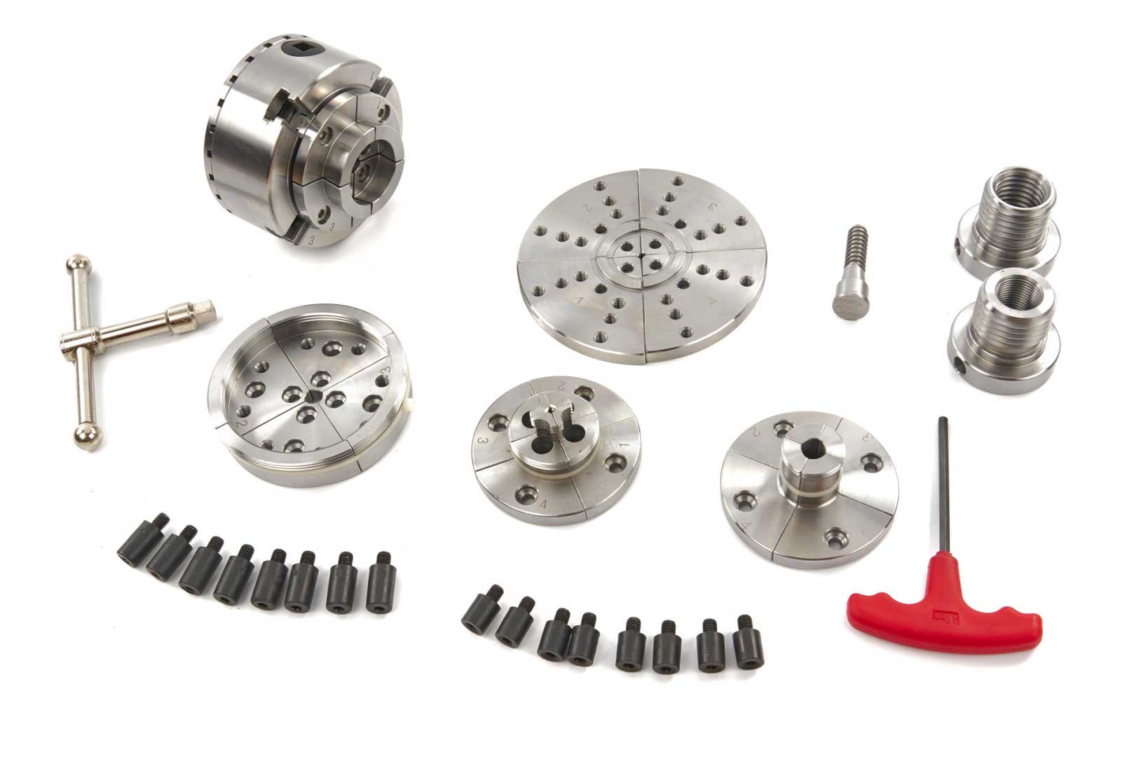 Samocentrovací sklíčidlo 95 mm pro soustruh na dřevo, s adaptéry a příslušenstvím - kompletní sada