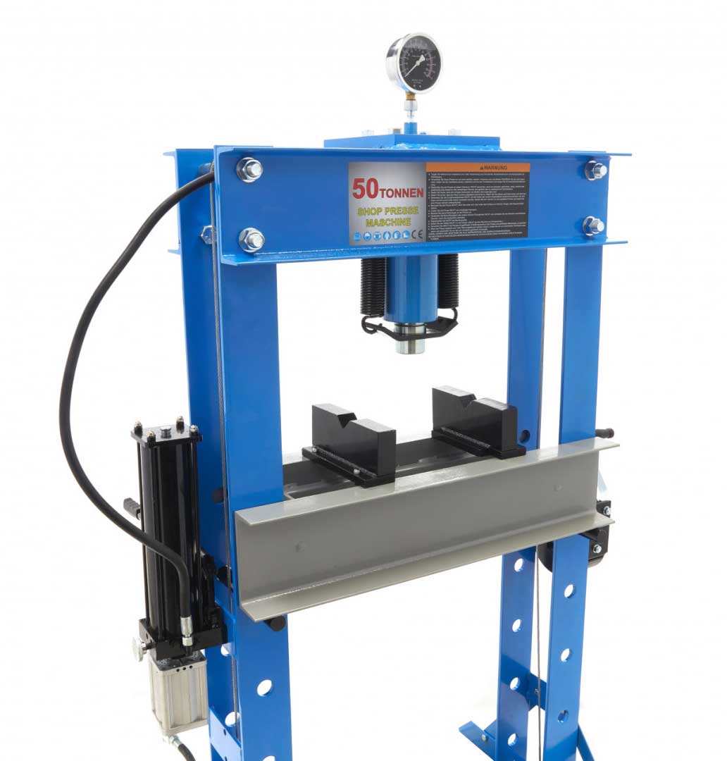 HBM 50t rámový dílenský hydraulický a pneumatický lis, 255 kg