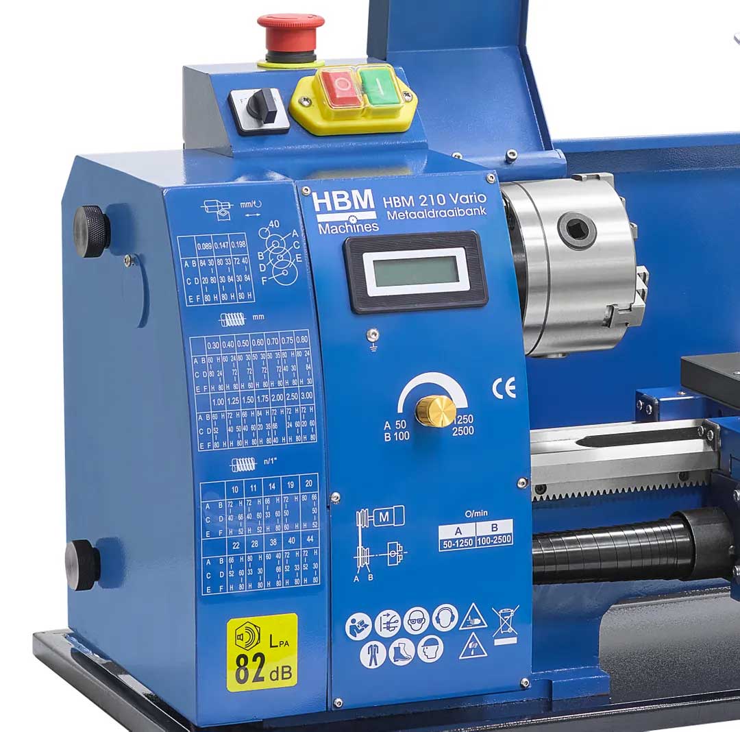 HBM 210 Vario, soustruh na kov s digitálním displejem, vario otáčkami a rychloupínačem A0 multifix, 80 kg
