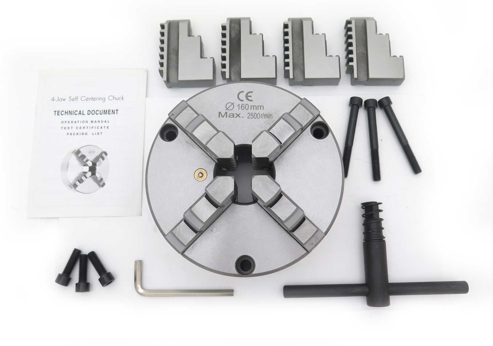 Samocentrovací soustružnické sklíčidlo 160 mm, 4 čelisti, DIN 6350