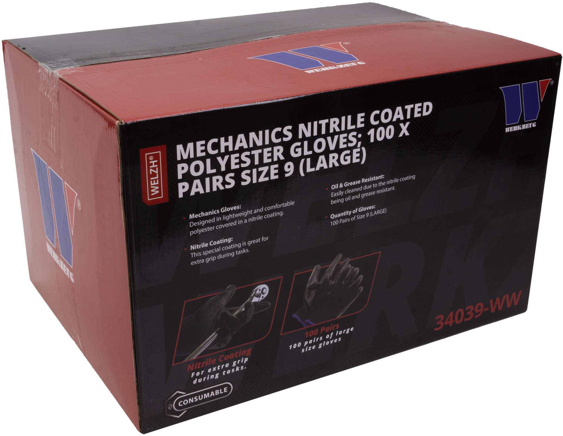 Pracovní rukavice máčené v Nitrilu, vel. 9" / L, 100 párů, Welzh